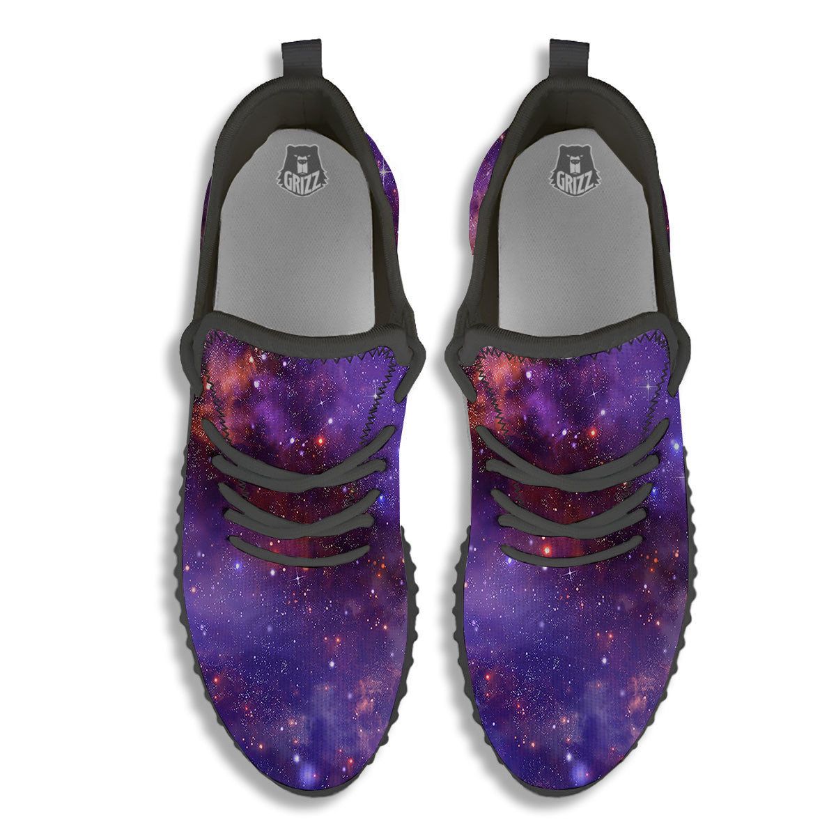 Galaxy Outer Space Dark Purple Print Black Walking Shoes-grizzshop