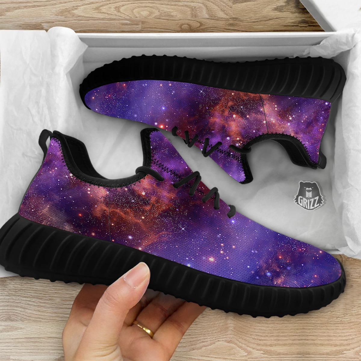 Galaxy Outer Space Dark Purple Print Black Walking Shoes-grizzshop