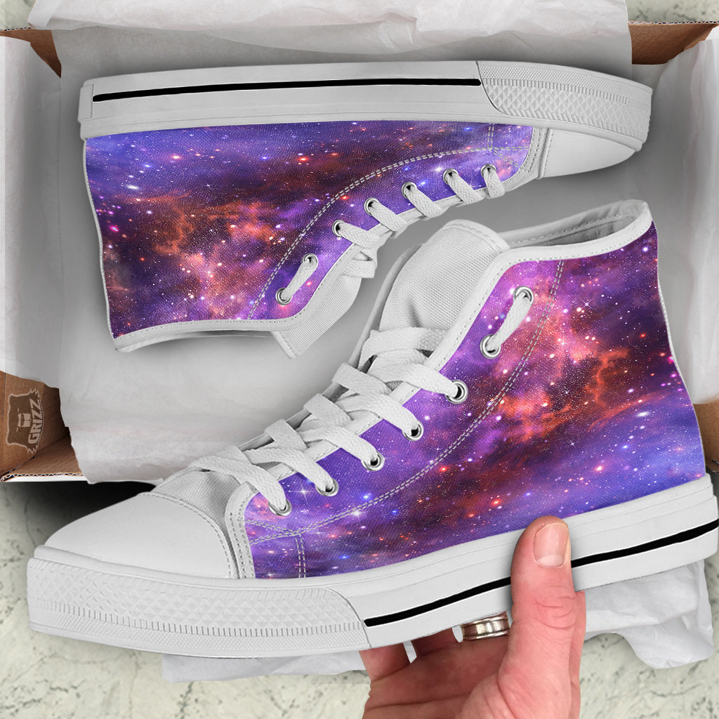 Galaxy Outer Space Dark Purple Print White High Top Shoes-grizzshop