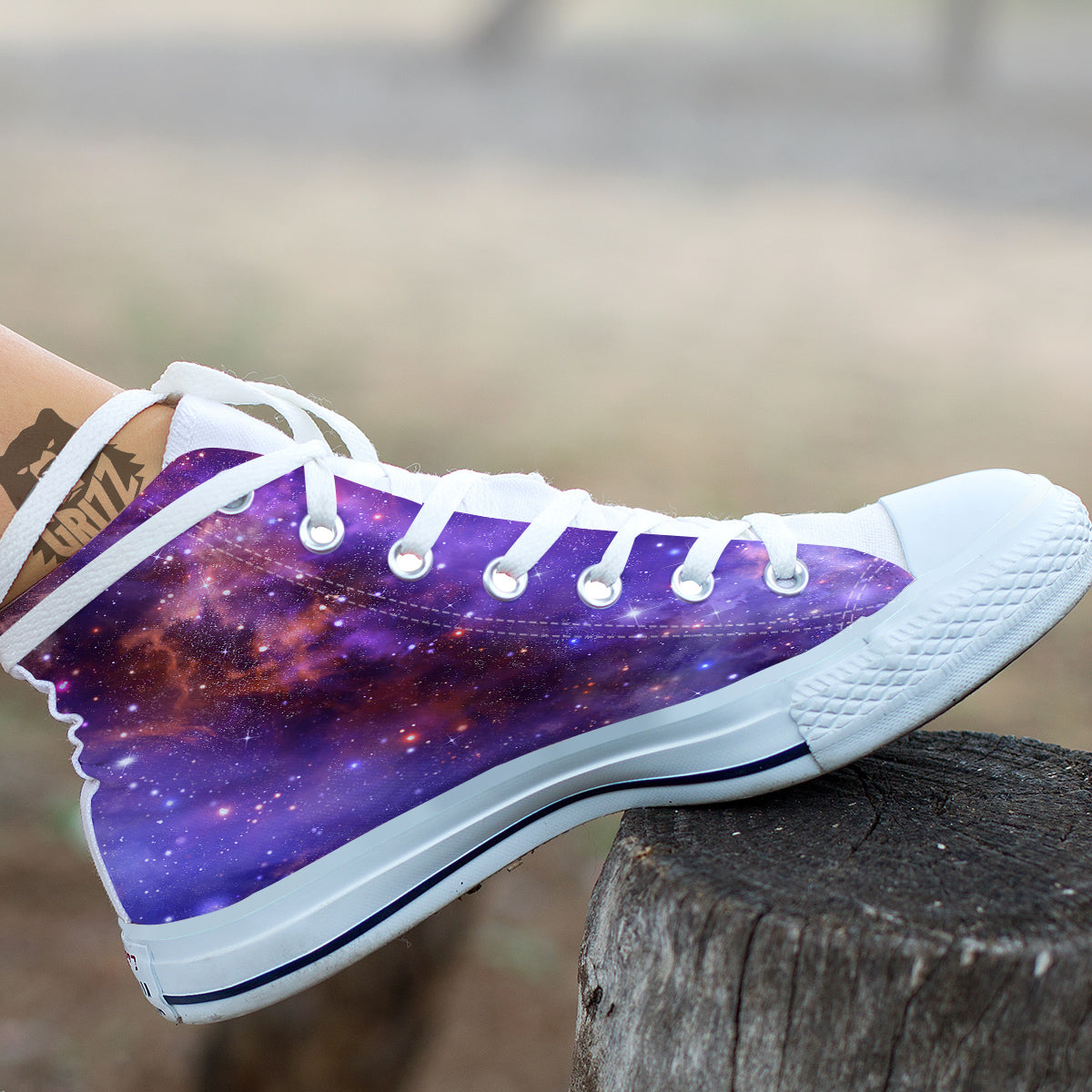 Galaxy Outer Space Dark Purple Print White High Top Shoes-grizzshop