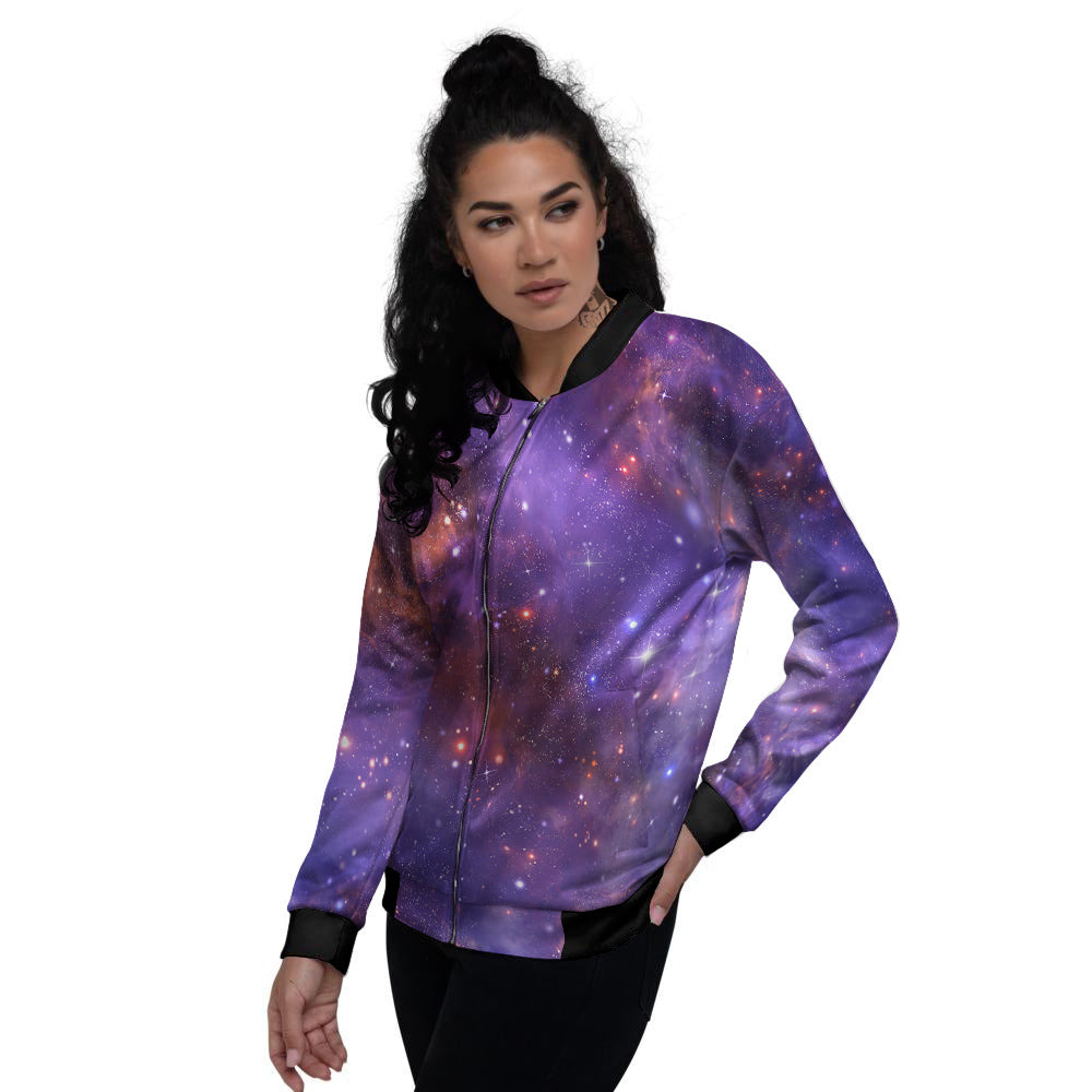 Galaxy Outer Space Dark Purple Print Women's Bomber Jacket-grizzshop