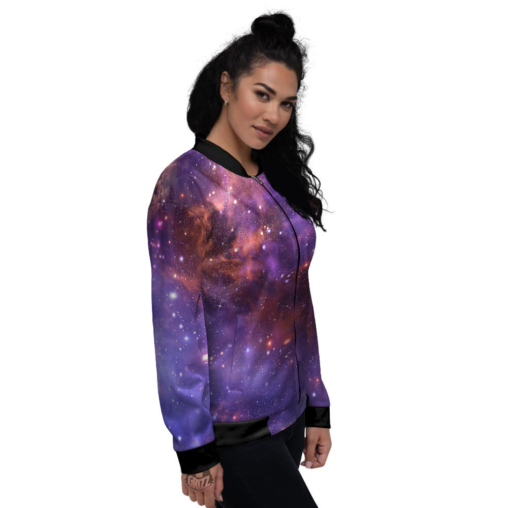 Galaxy Outer Space Dark Purple Print Women's Bomber Jacket-grizzshop