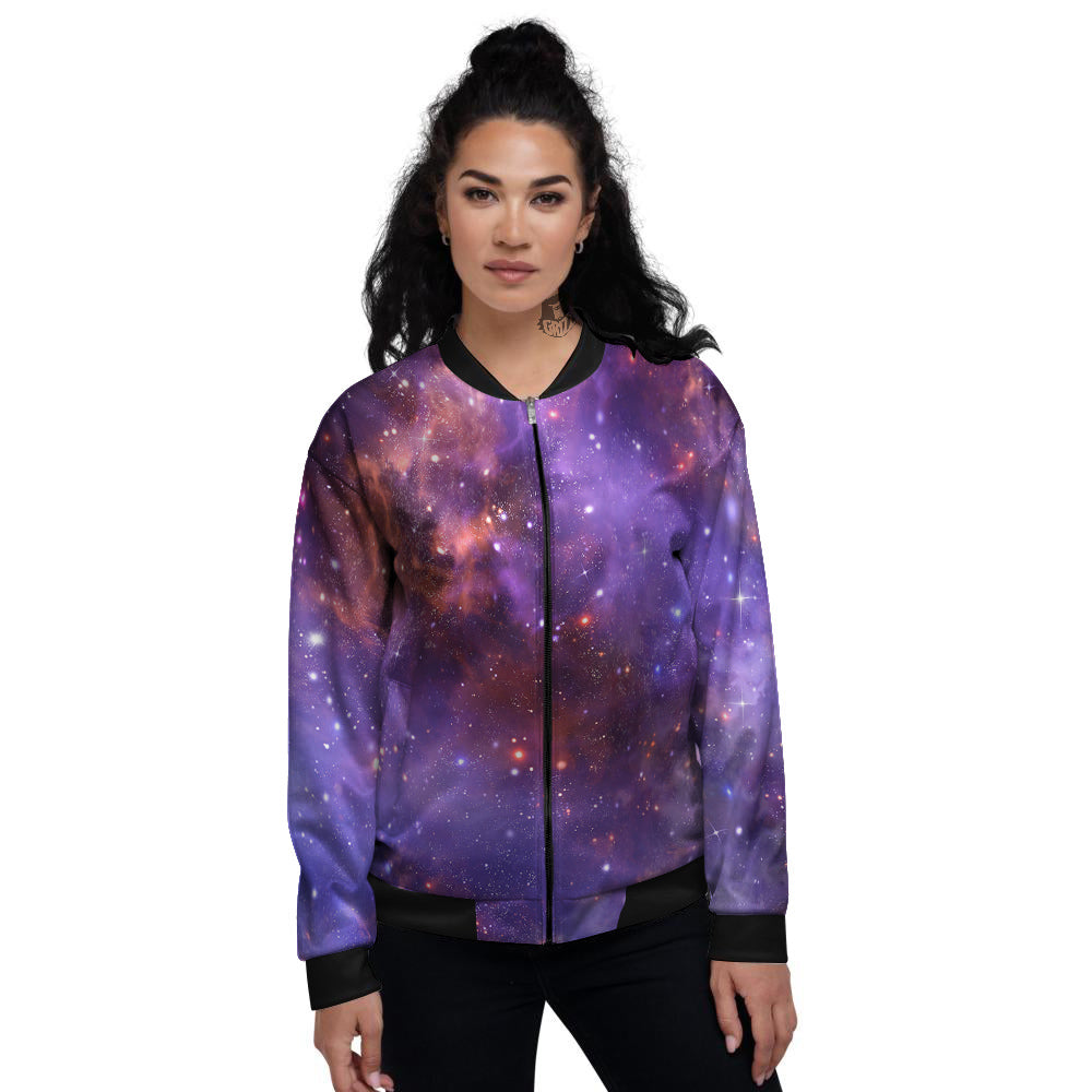 Galaxy Outer Space Dark Purple Print Women's Bomber Jacket-grizzshop