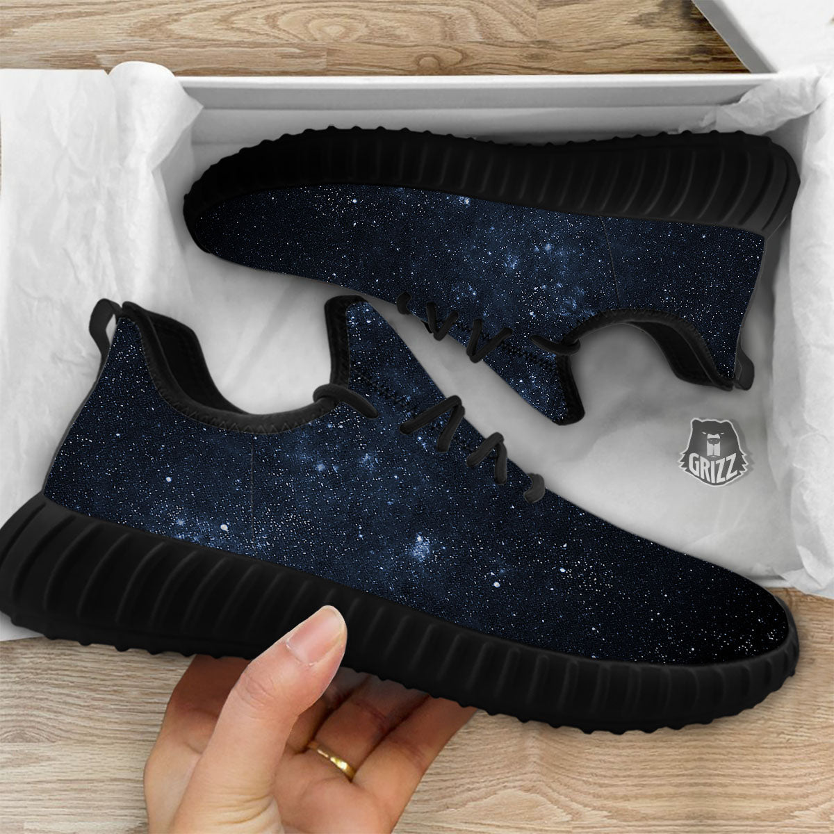 Galaxy Outer Space Dark Universe Print Black Walking Shoes-grizzshop