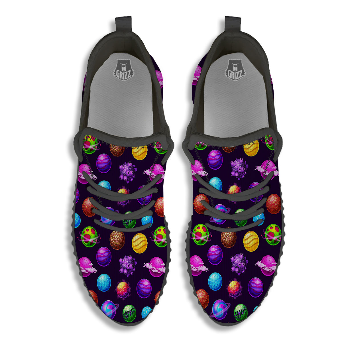 Galaxy Planets And Space Stars Colorful Print Pattern Black Walking Shoes-grizzshop