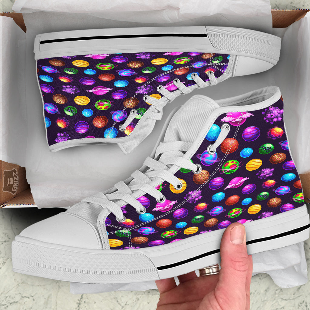 Galaxy Planets And Space Stars Colorful Print Pattern White High Top Shoes-grizzshop