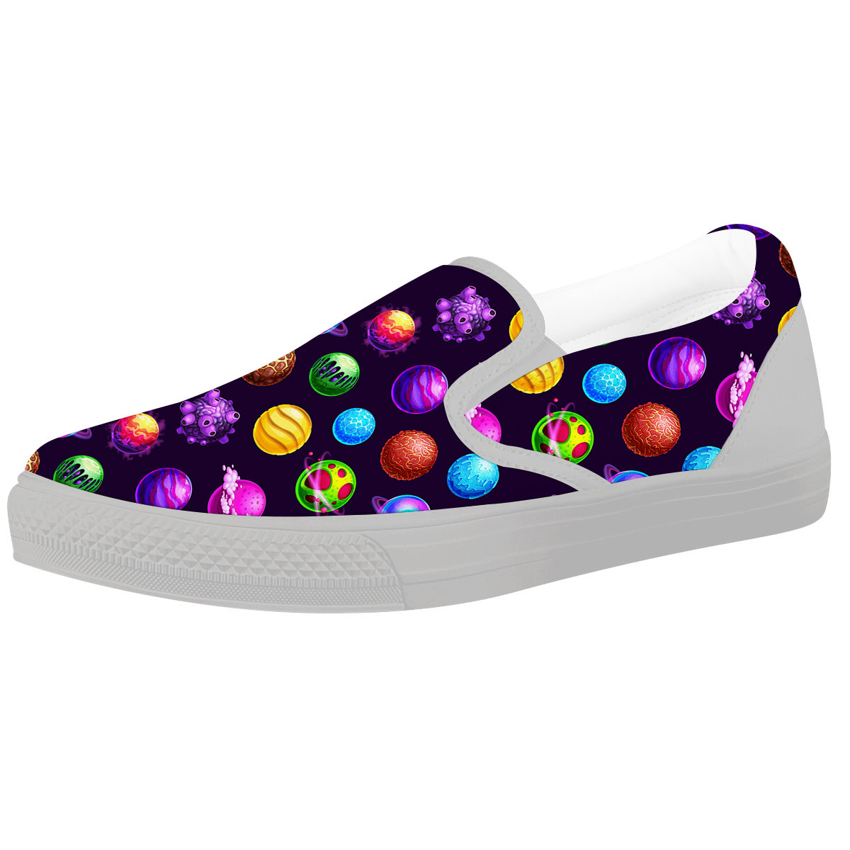 Galaxy Planets And Space Stars Colorful Print Pattern White Slip On Shoes-grizzshop