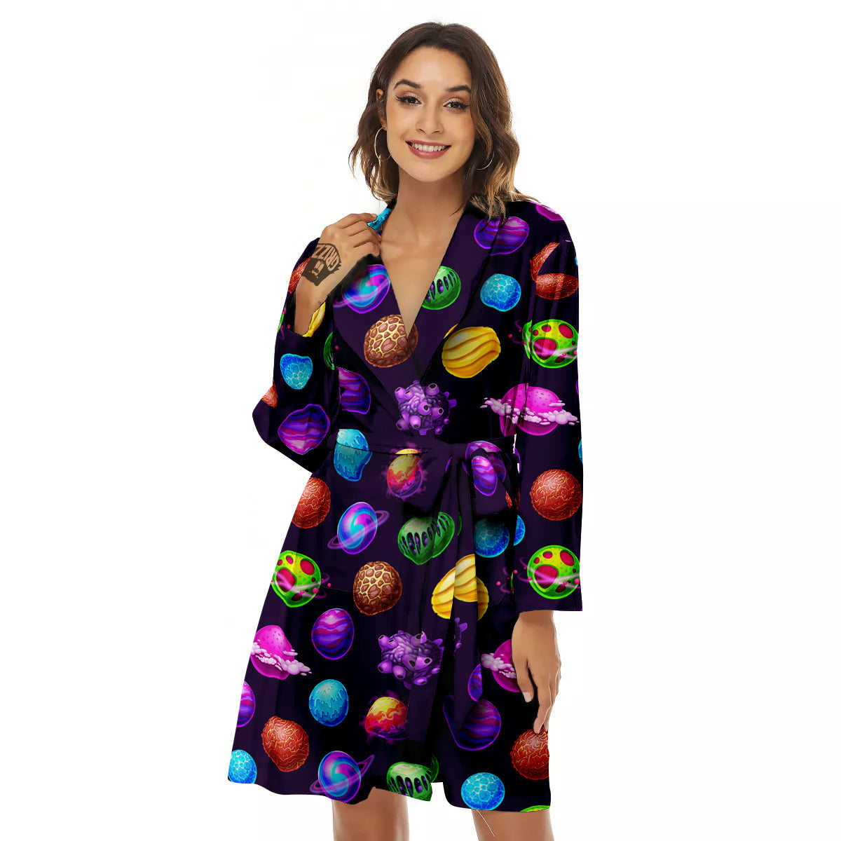 Galaxy Planets And Space Stars Colorful Print Pattern Women's Robe-grizzshop