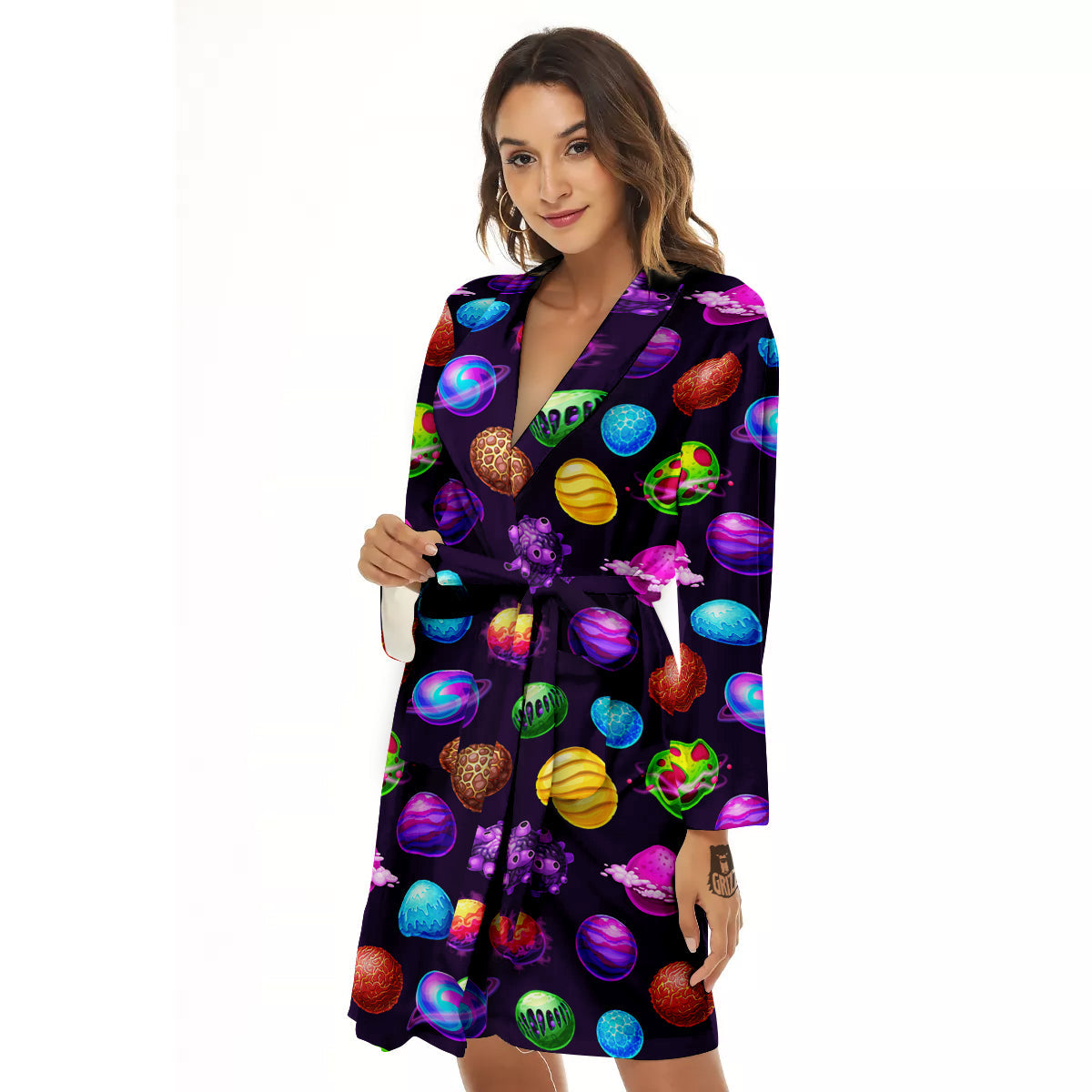 Galaxy Planets And Space Stars Colorful Print Pattern Women's Robe-grizzshop