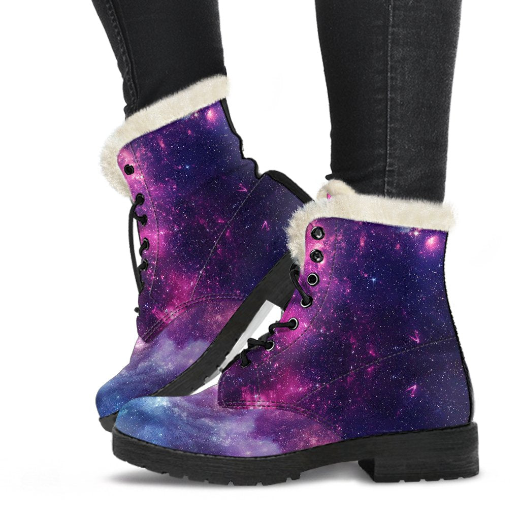 Galaxy Purple Stardust Space Print Comfy Winter Boots-grizzshop