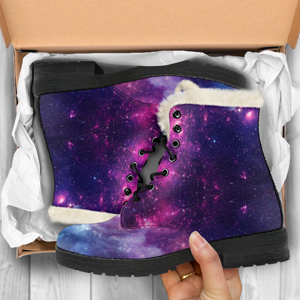 Galaxy Purple Stardust Space Print Comfy Winter Boots-grizzshop