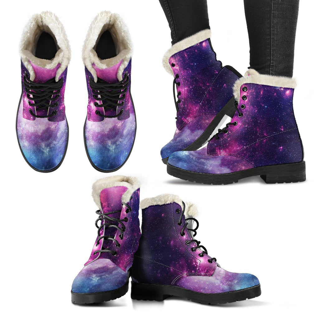 Galaxy Purple Stardust Space Print Comfy Winter Boots-grizzshop