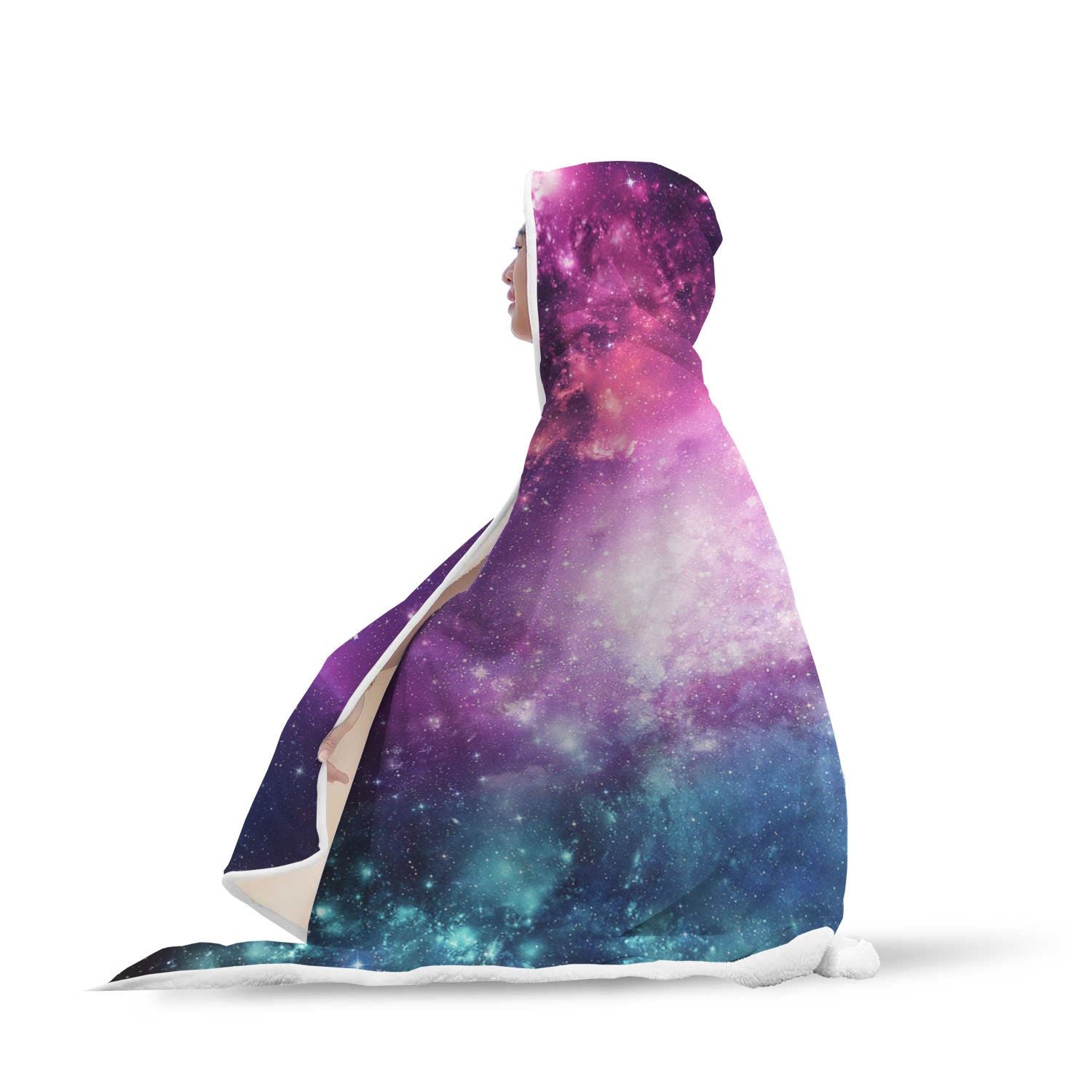 Galaxy Purple Stardust Space Print Hooded Blanket-grizzshop