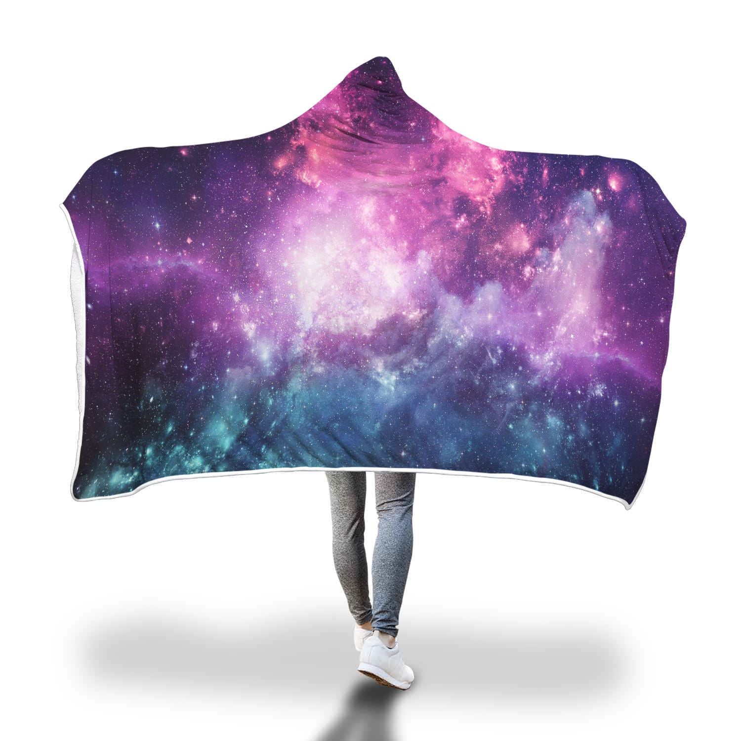 Galaxy Purple Stardust Space Print Hooded Blanket-grizzshop