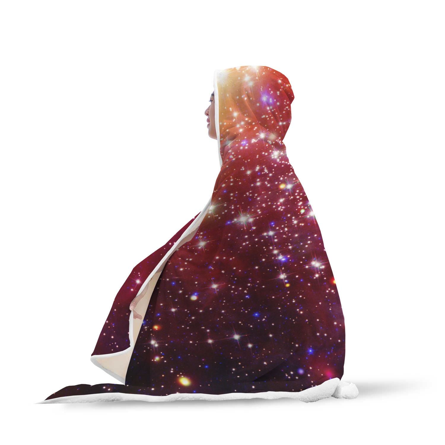 Galaxy Red Stardust Space Print Hooded Blanket-grizzshop