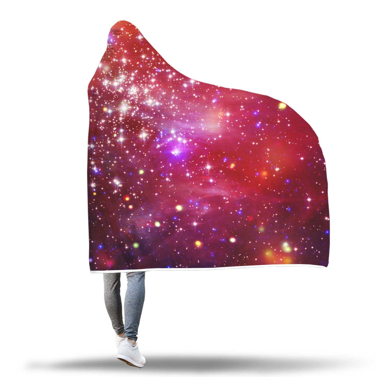 Galaxy Red Stardust Space Print Hooded Blanket-grizzshop