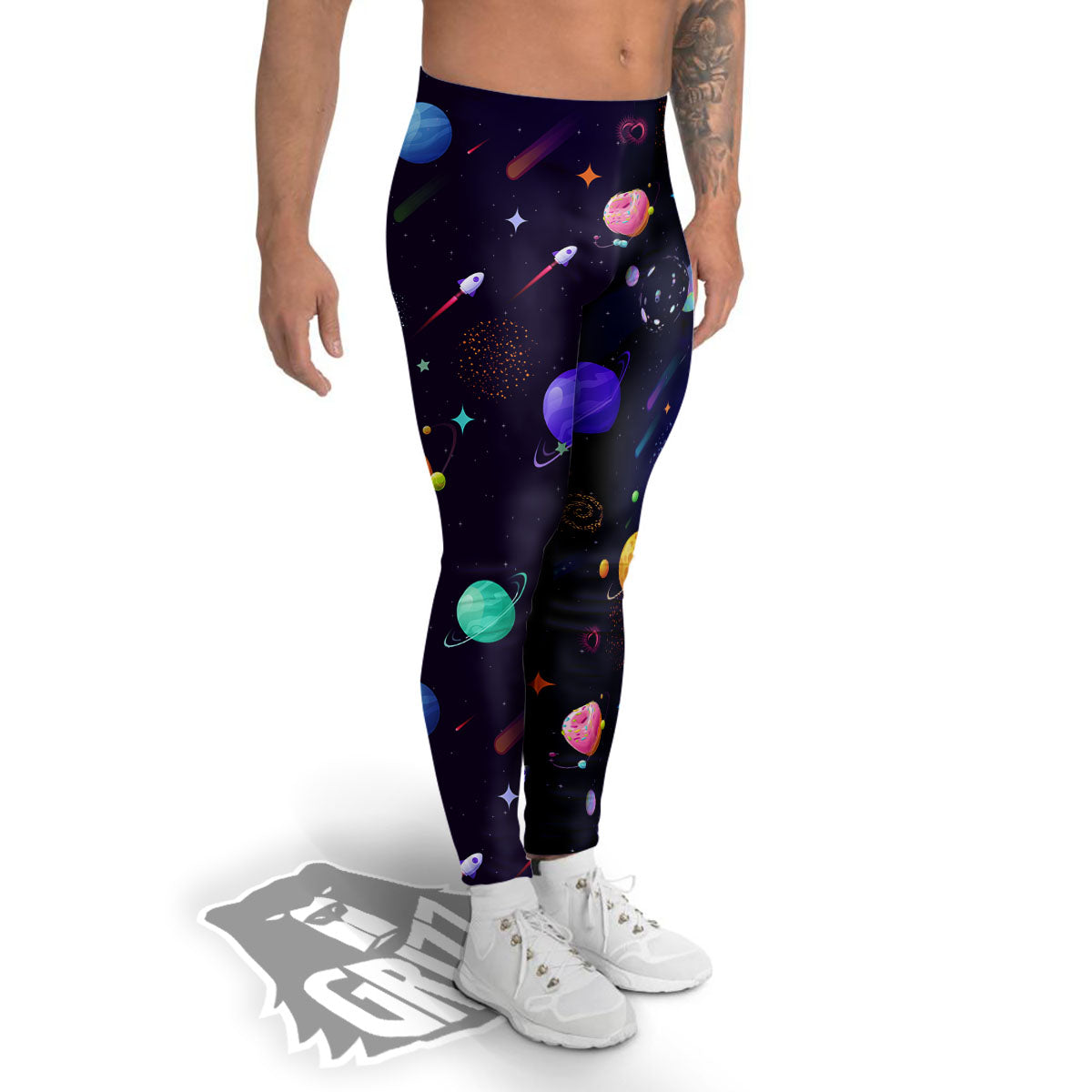 Galaxy Space Abstract Cartoon Print Men's Leggings-grizzshop