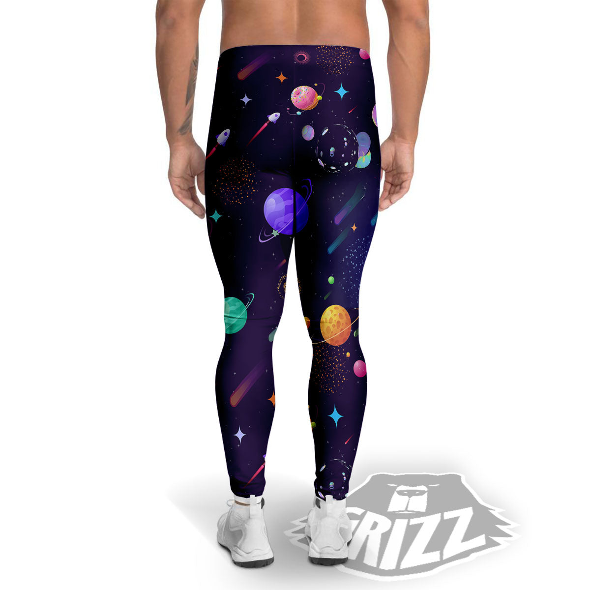 Galaxy Space Abstract Cartoon Print Men's Leggings-grizzshop