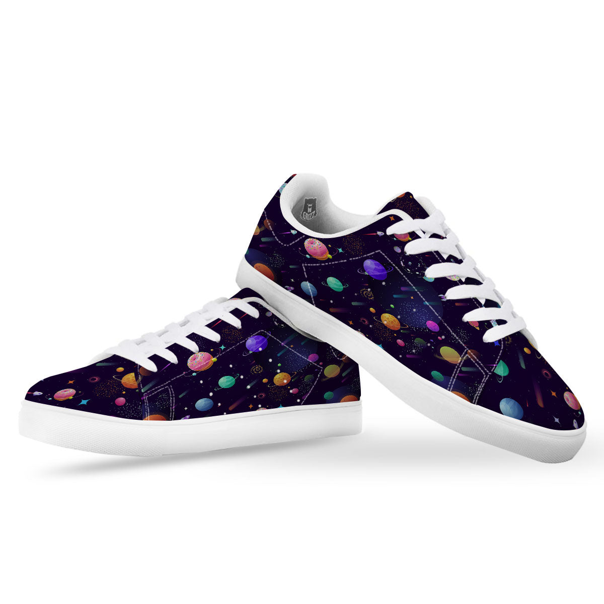Galaxy Space Abstract Cartoon Print White Low Top Sneakers-grizzshop