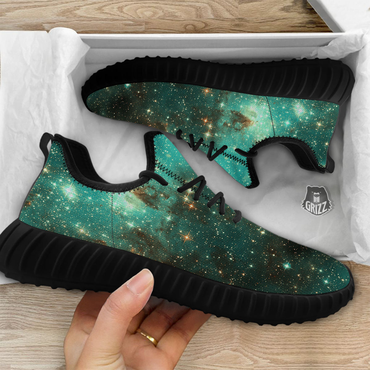 Galaxy Space Abstract Cloud Nebula Print Black Walking Shoes-grizzshop