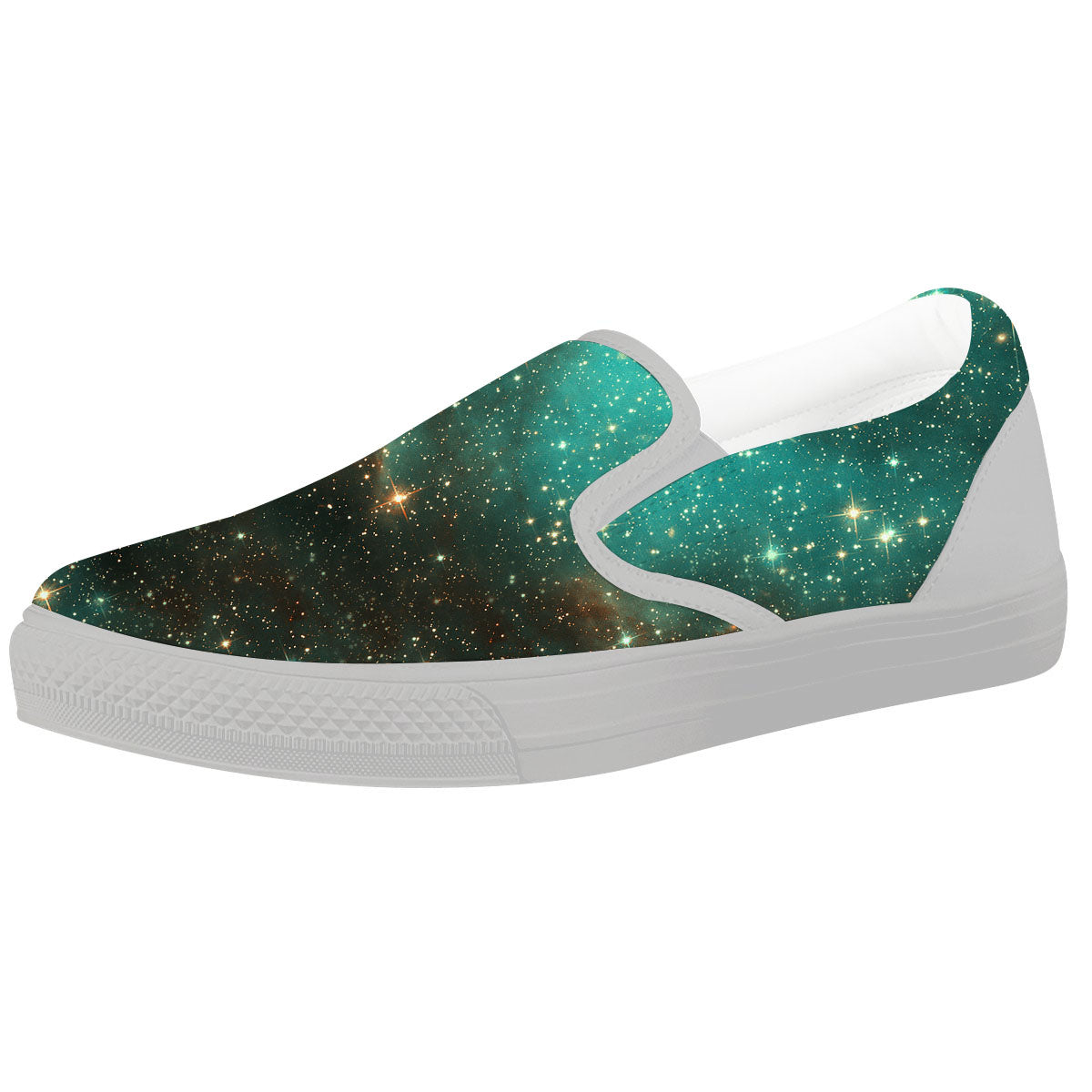 Galaxy Space Abstract Cloud Nebula Print White Slip On Shoes-grizzshop
