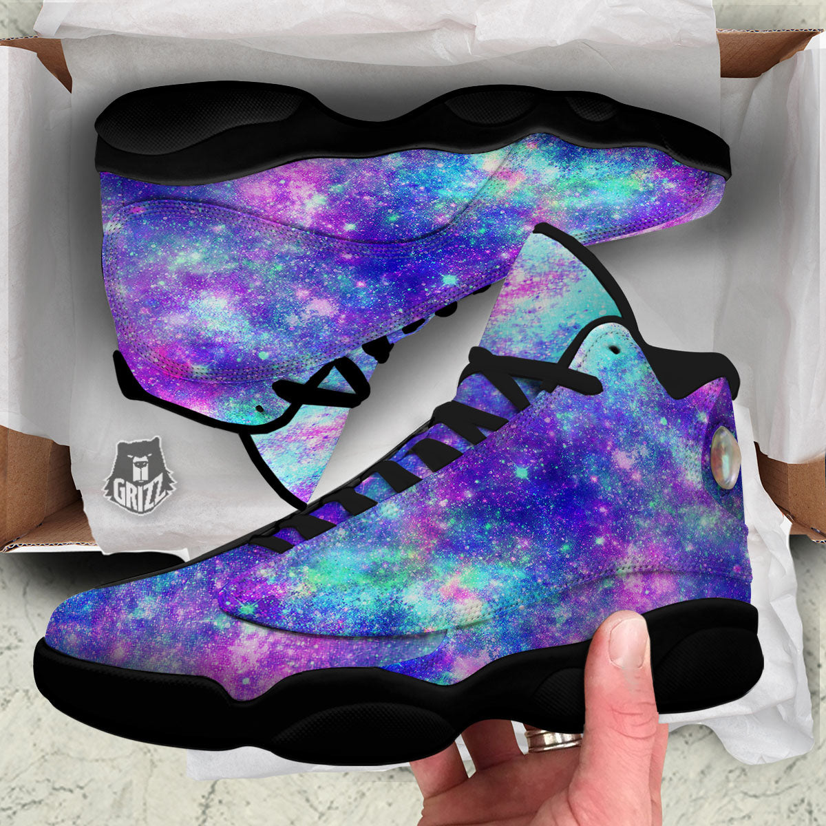Galaxy Space Abstract Colorful Print Black Basketball Shoes-grizzshop