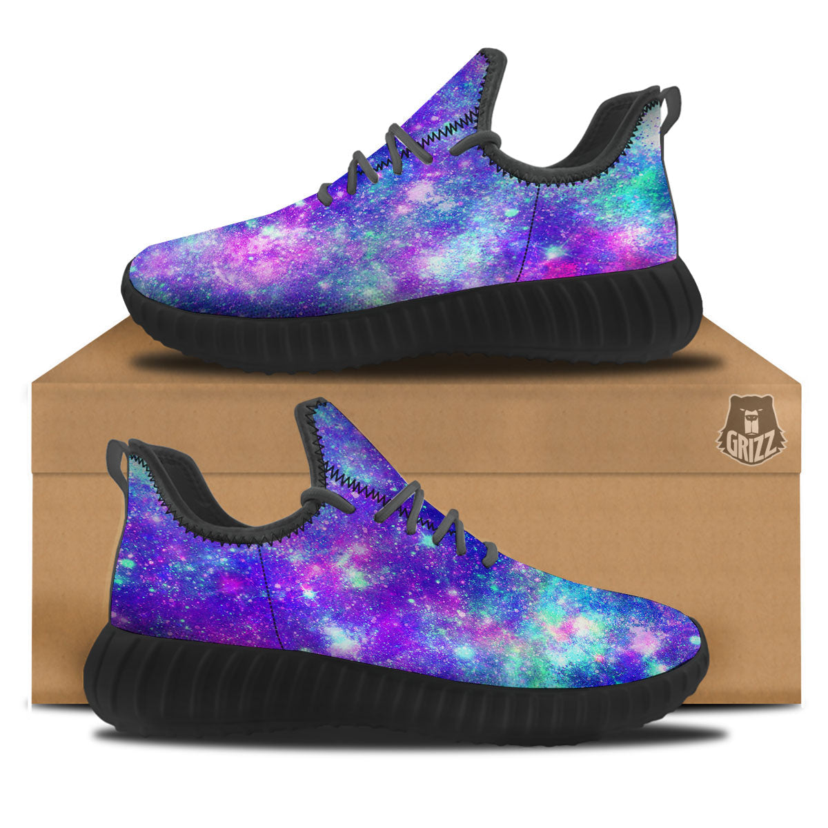 Galaxy Space Abstract Colorful Print Black Walking Shoes-grizzshop