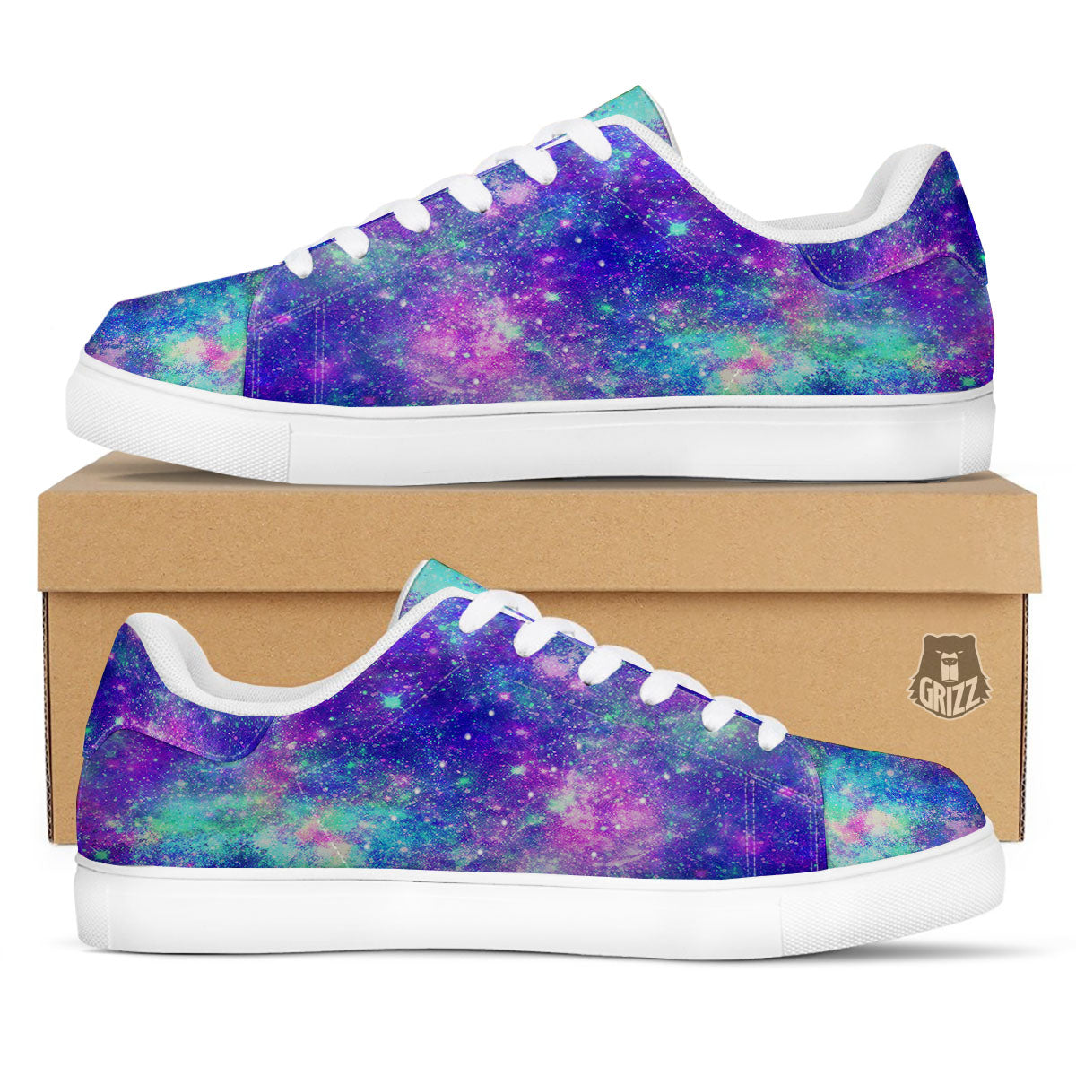Galaxy Space Abstract Colorful Print White Low Top Sneakers-grizzshop