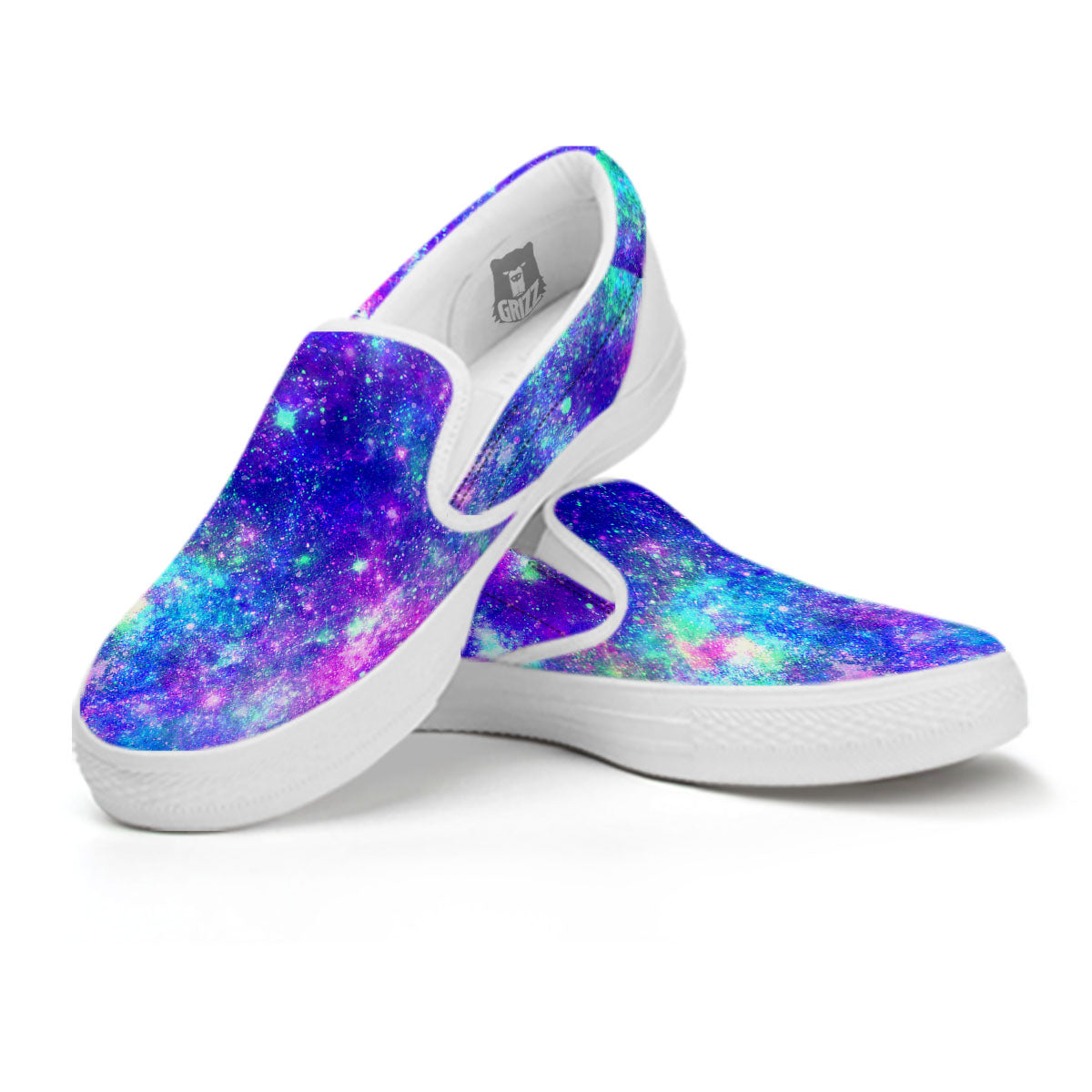 Galaxy Space Abstract Colorful Print White Slip On Shoes-grizzshop