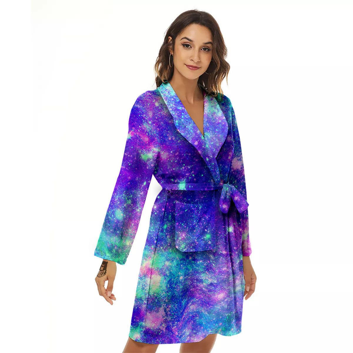 Galaxy Space Abstract Colorful Print Women's Robe-grizzshop