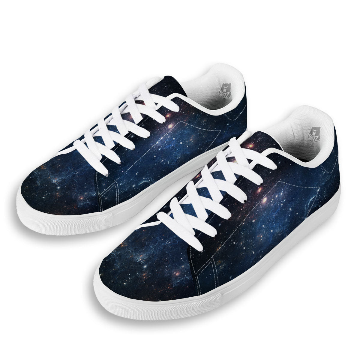 Galaxy Space Abstract Dark Print White Low Top Sneakers-grizzshop
