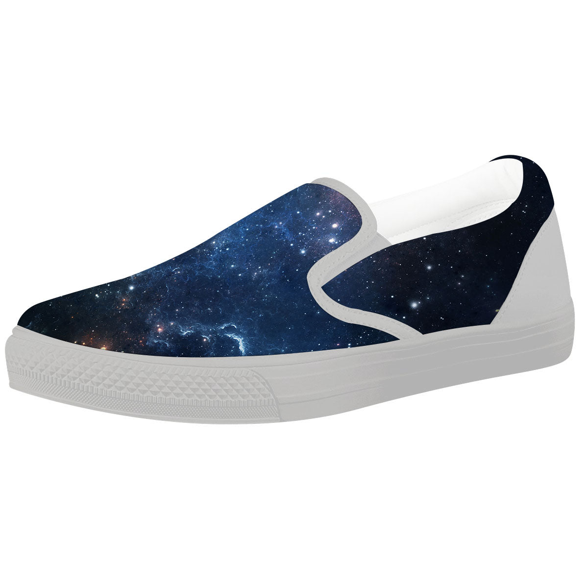 Galaxy Space Abstract Dark Print White Slip On Shoes-grizzshop