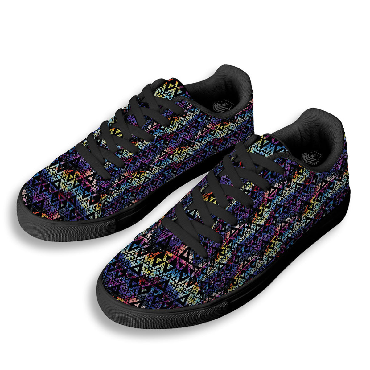 Galaxy Space Black Triangle Print Black Low Top Sneakers-grizzshop