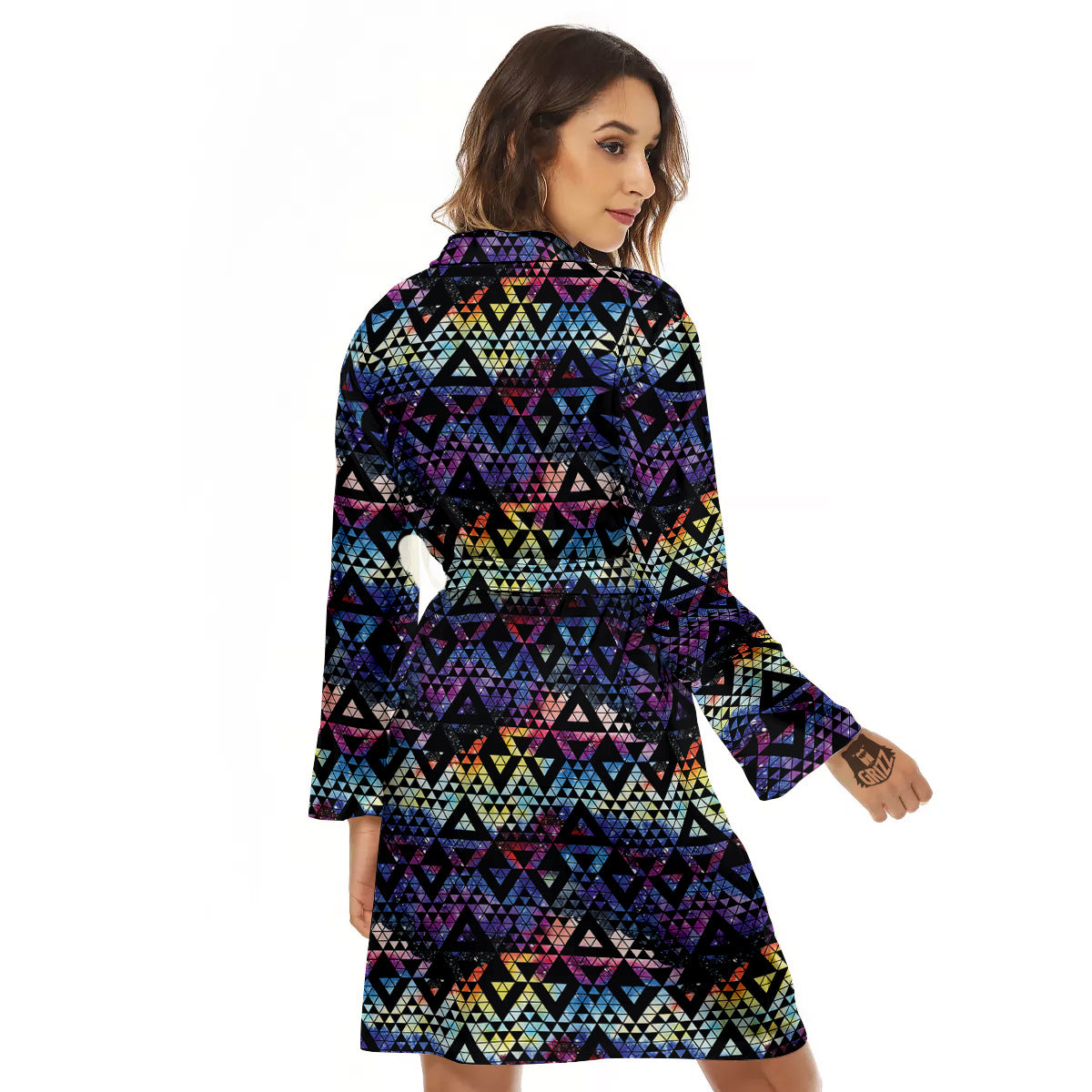 Galaxy Space Black Triangle Print Women's Robe-grizzshop