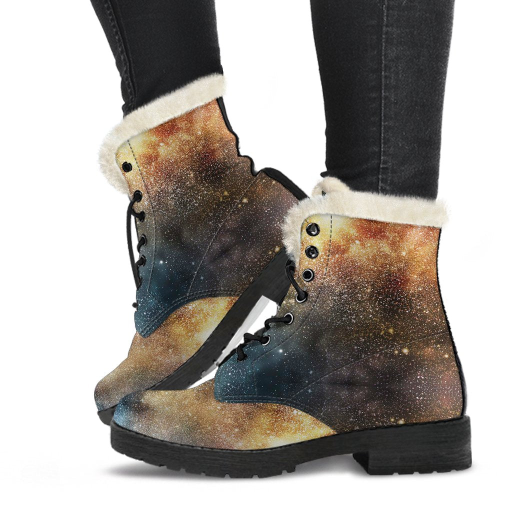 Galaxy Space Blue Stardust Print Comfy Winter Boots-grizzshop