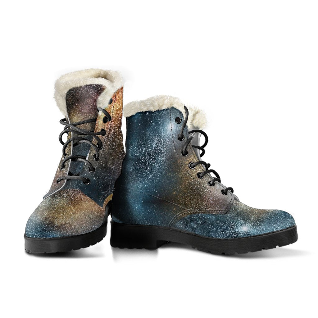 Galaxy Space Blue Stardust Print Comfy Winter Boots-grizzshop