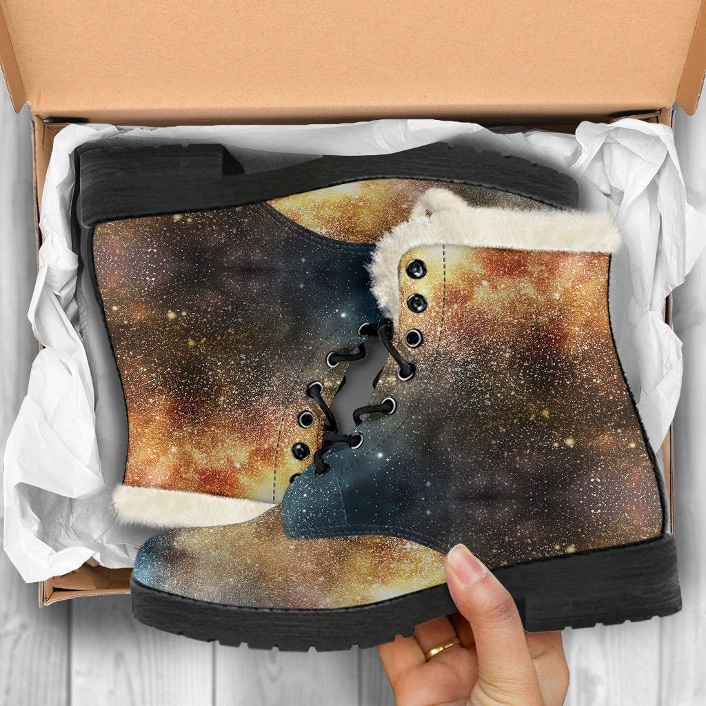 Galaxy Space Blue Stardust Print Comfy Winter Boots-grizzshop
