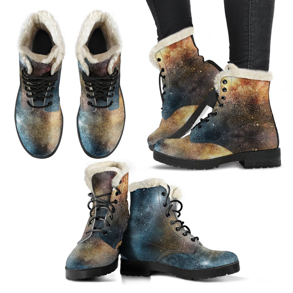 Galaxy Space Blue Stardust Print Comfy Winter Boots-grizzshop