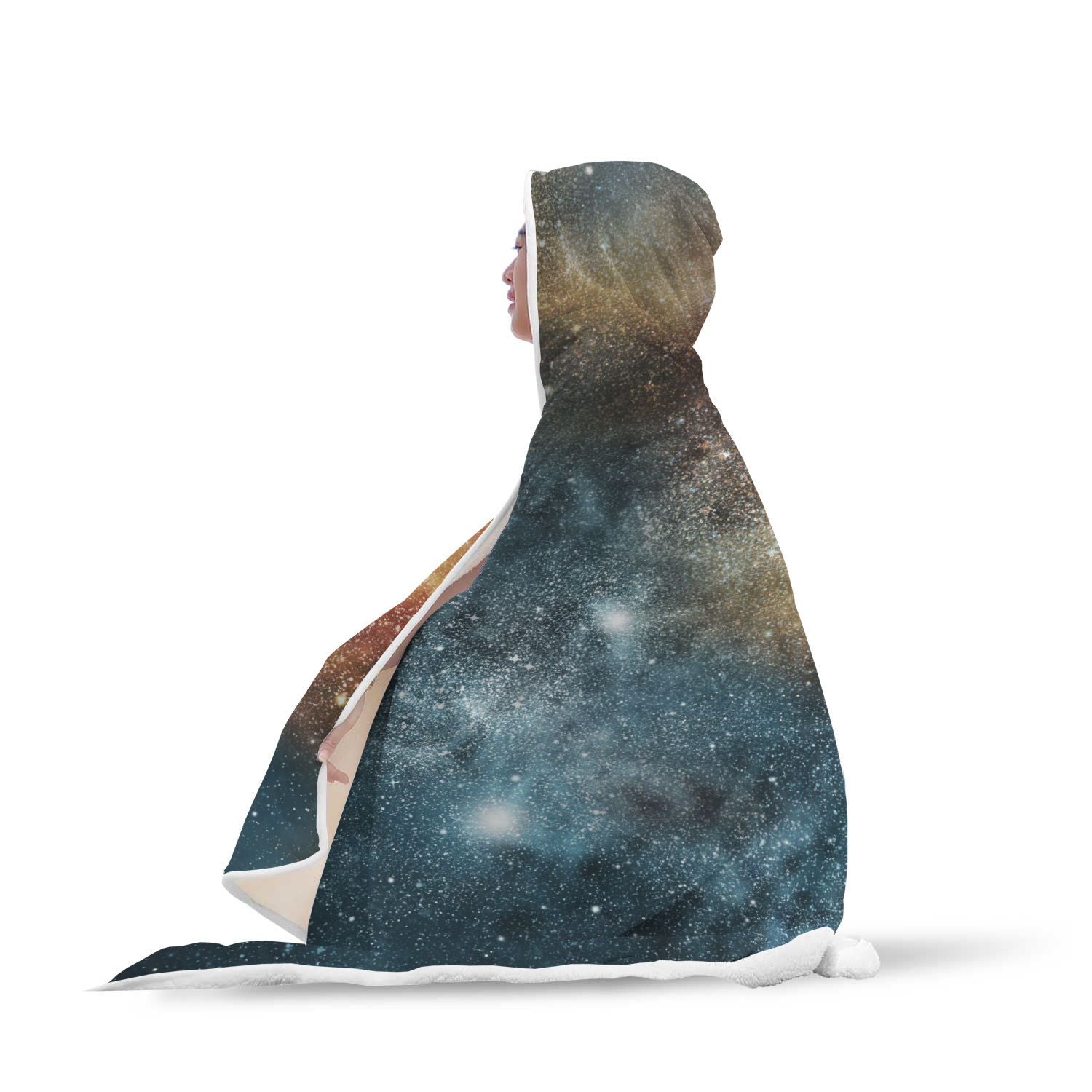 Galaxy Space Blue Stardust Print Hooded Blanket-grizzshop