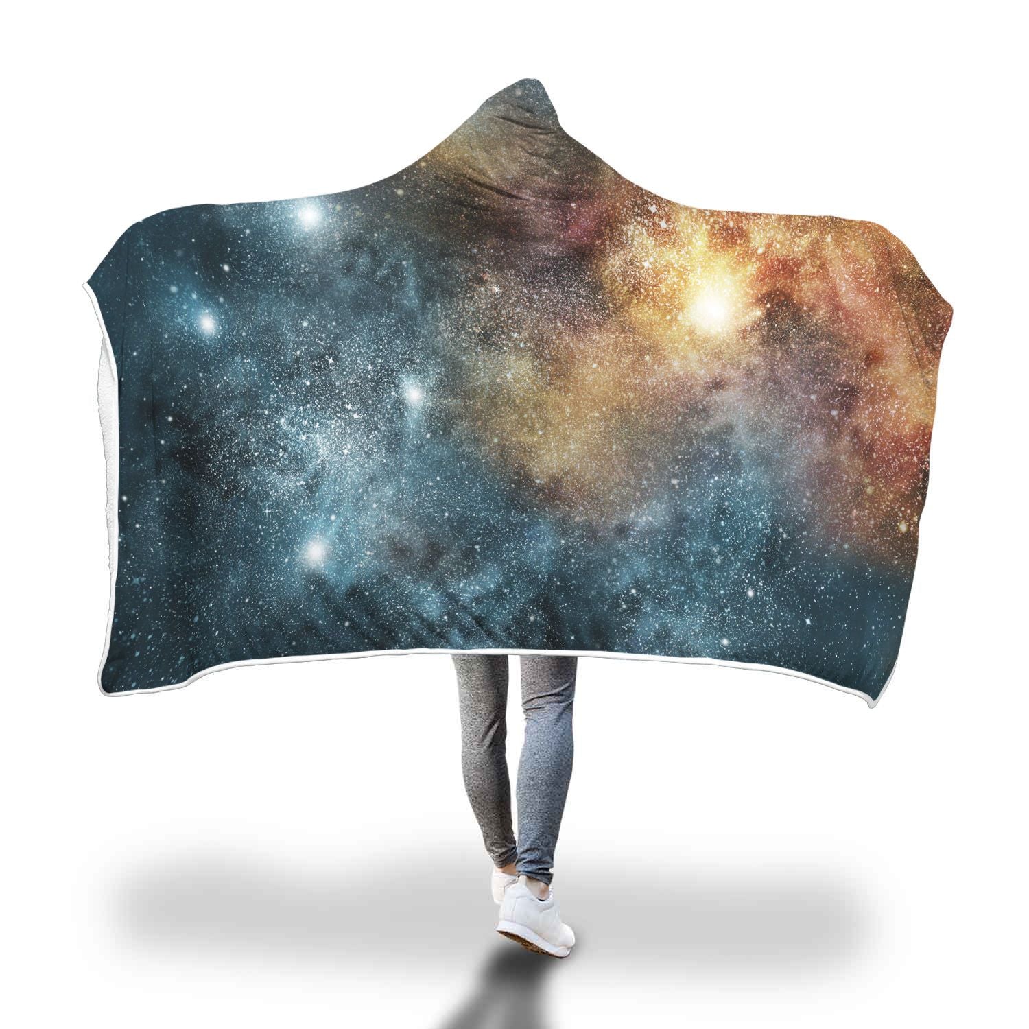 Galaxy Space Blue Stardust Print Hooded Blanket-grizzshop