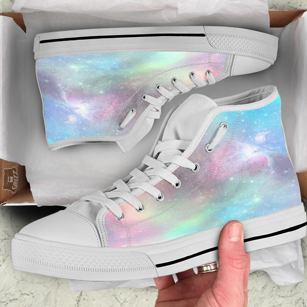 Galaxy Space Colorful Nebula Print White High Top Shoes-grizzshop