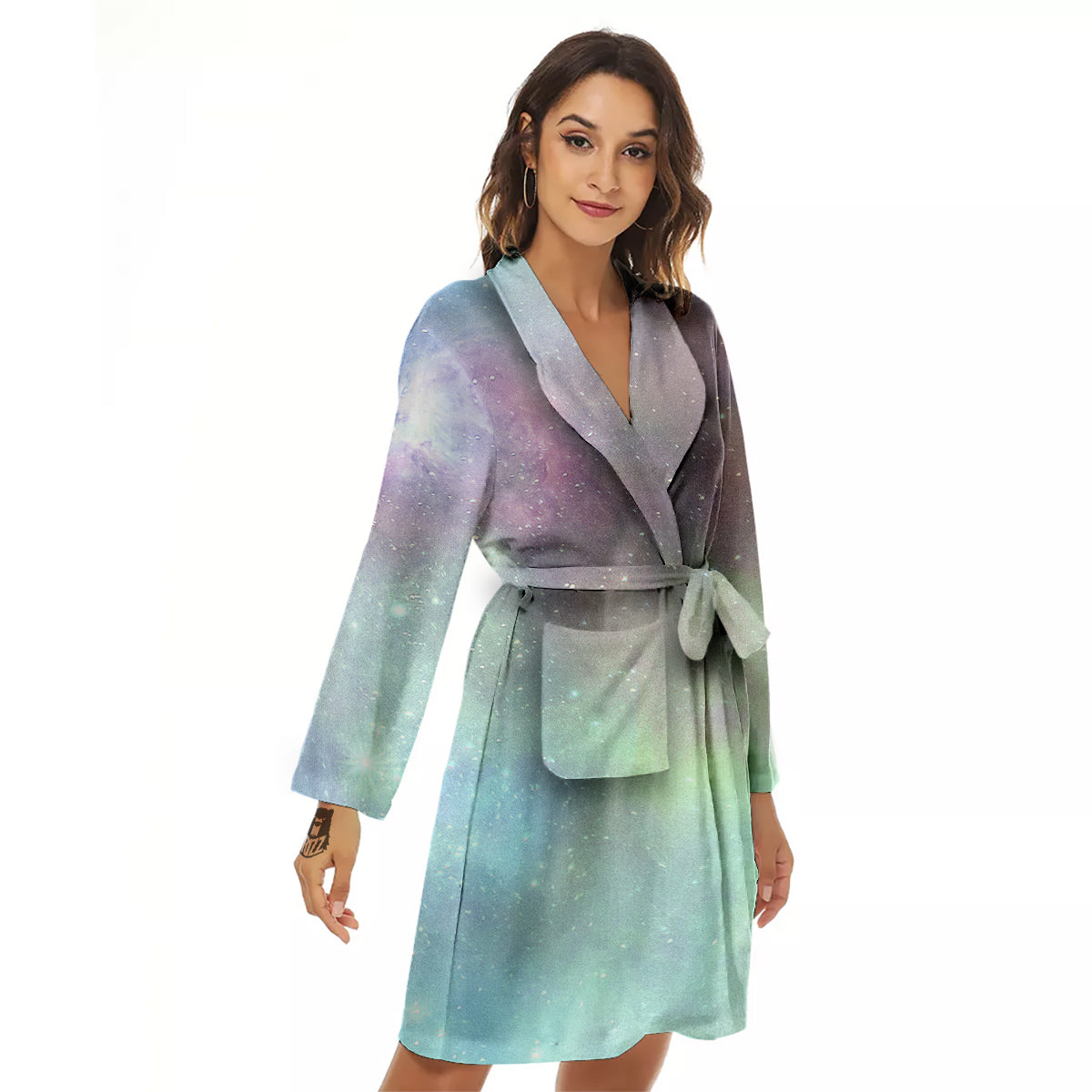 Galaxy Space Colorful Nebula Print Women's Robe-grizzshop