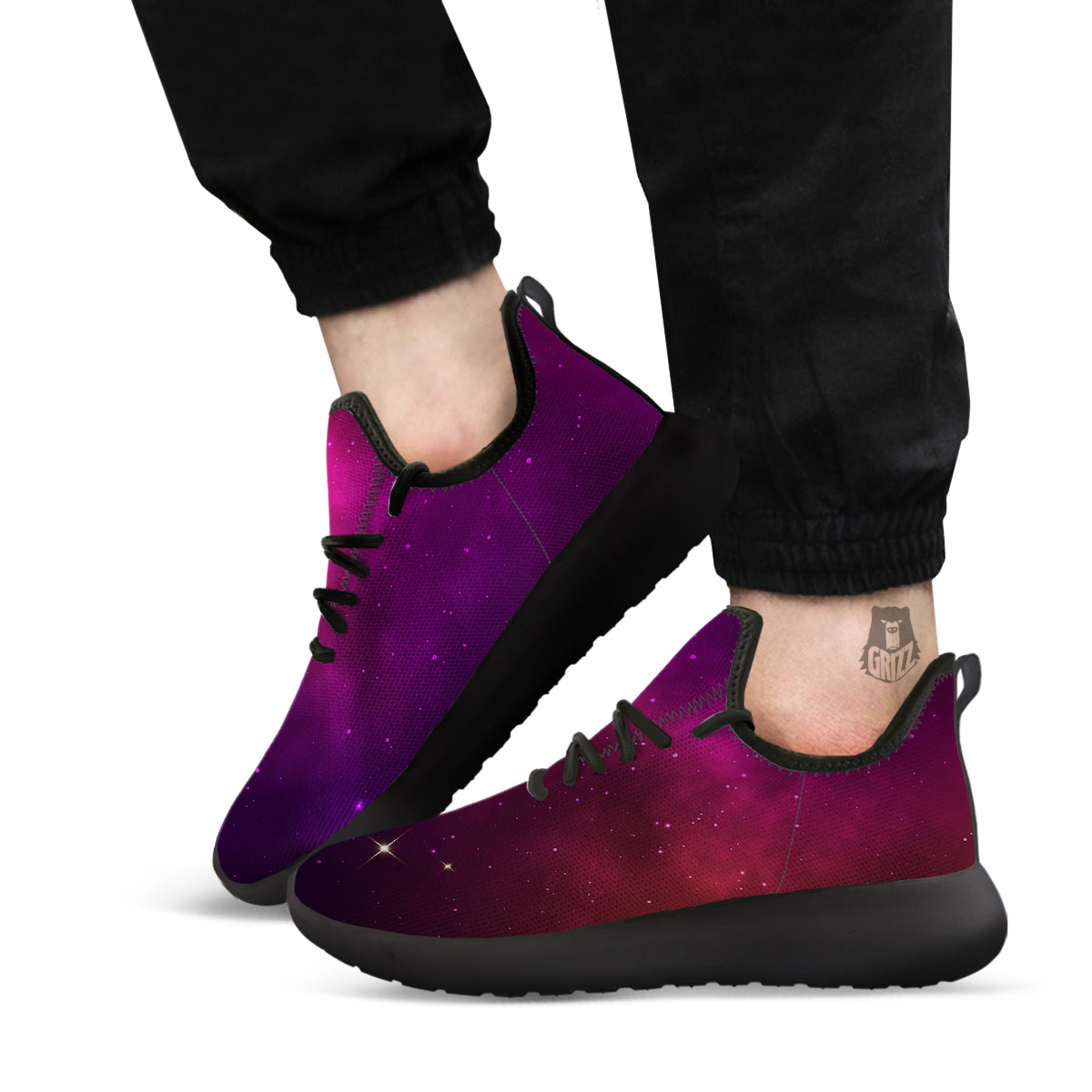 Galaxy Space Colorful Stardust Print Black Athletic Shoes-grizzshop