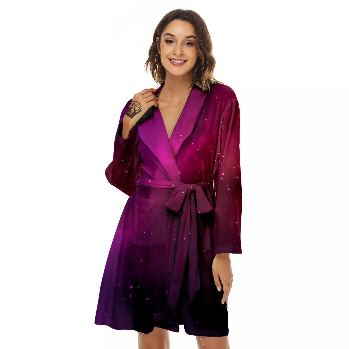 Galaxy Space Colorful Stardust Print Women's Robe-grizzshop