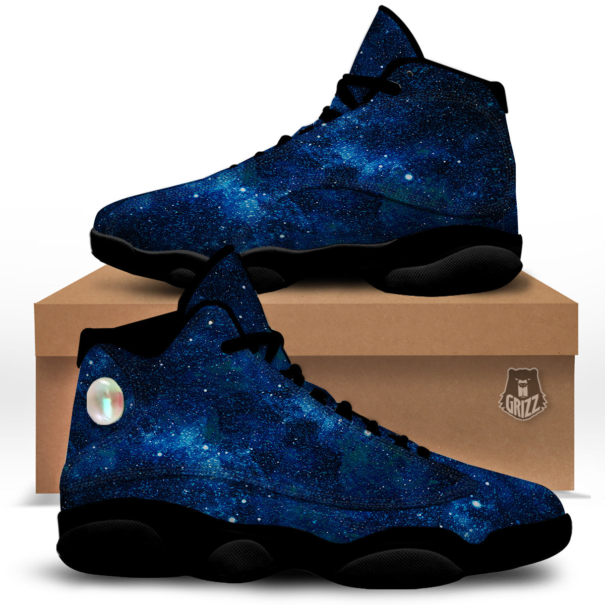 Galaxy Space Dark Blue Print Black Basketball Shoes-grizzshop