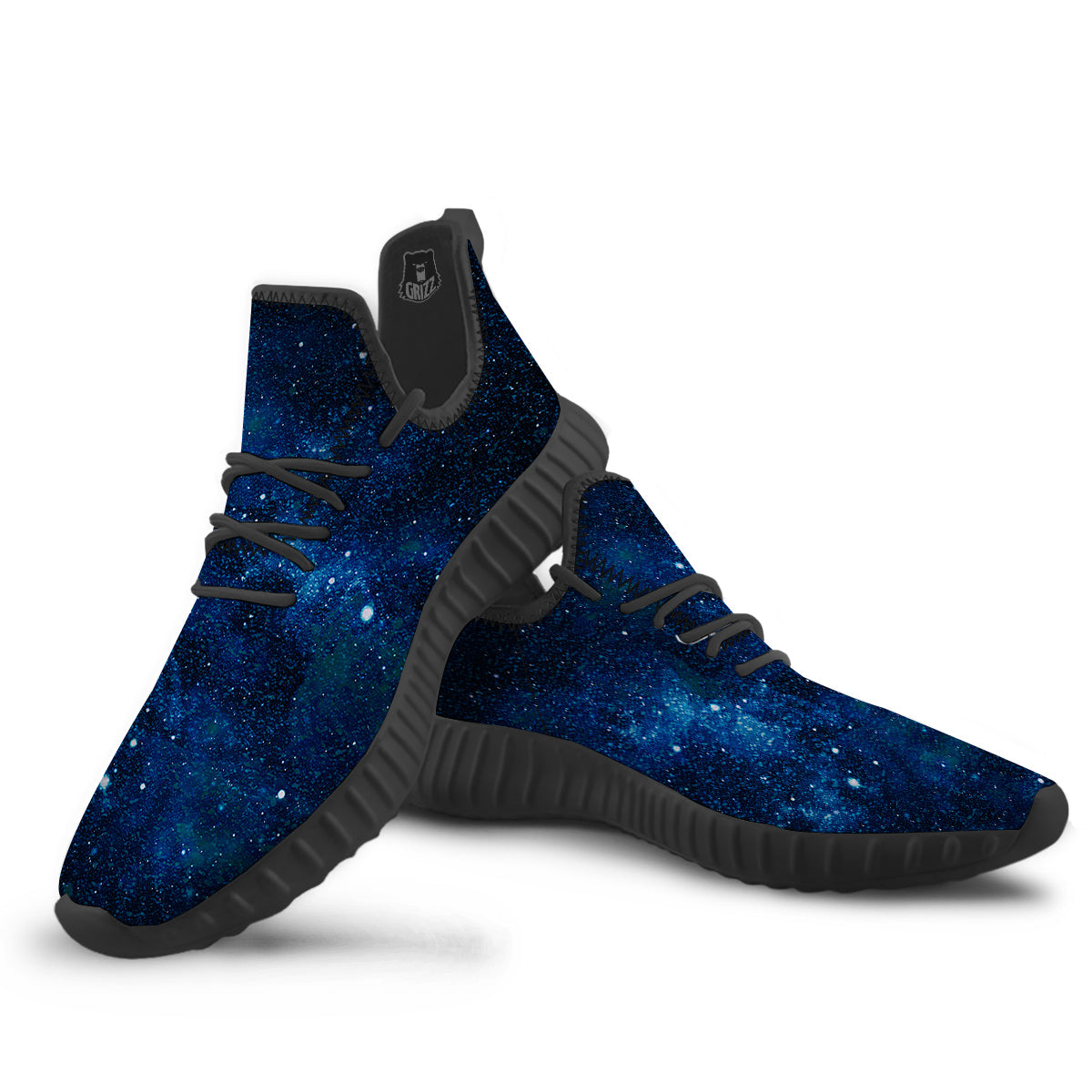 Galaxy Space Dark Blue Print Black Walking Shoes-grizzshop