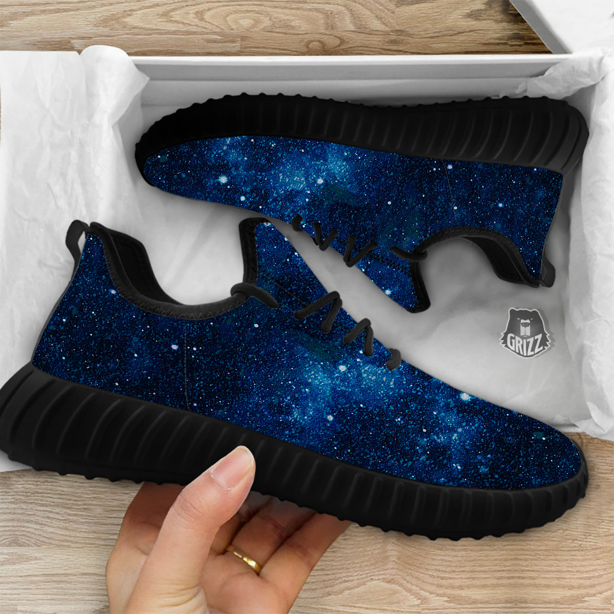 Galaxy Space Dark Blue Print Black Walking Shoes-grizzshop