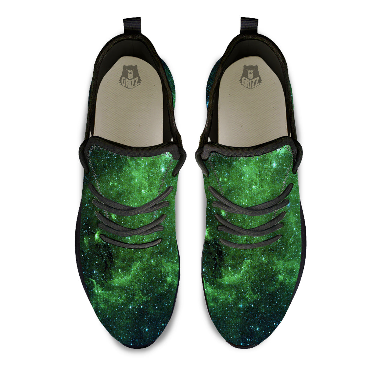 Galaxy Space Dark Green Print Black Athletic Shoes-grizzshop