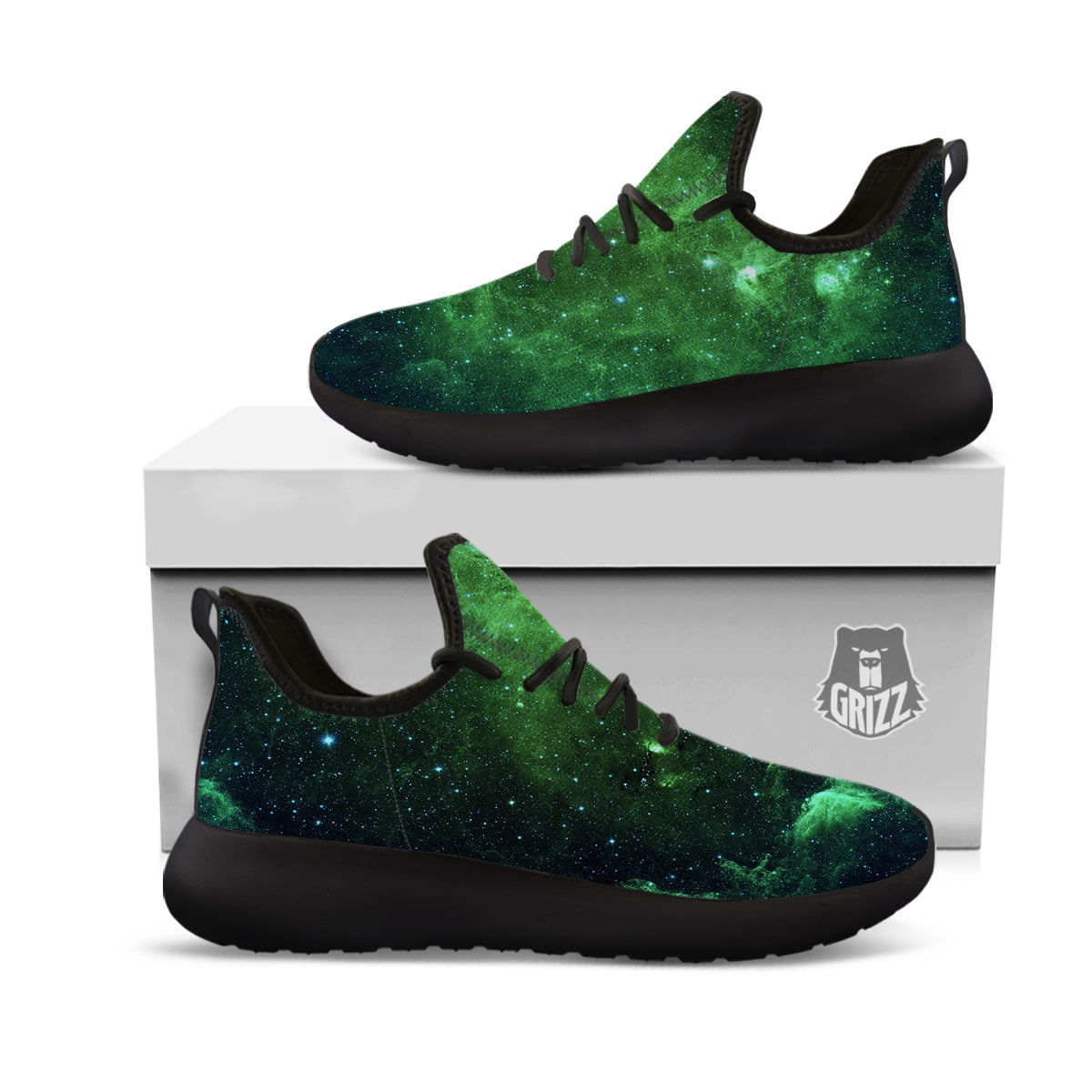Galaxy Space Dark Green Print Black Athletic Shoes-grizzshop