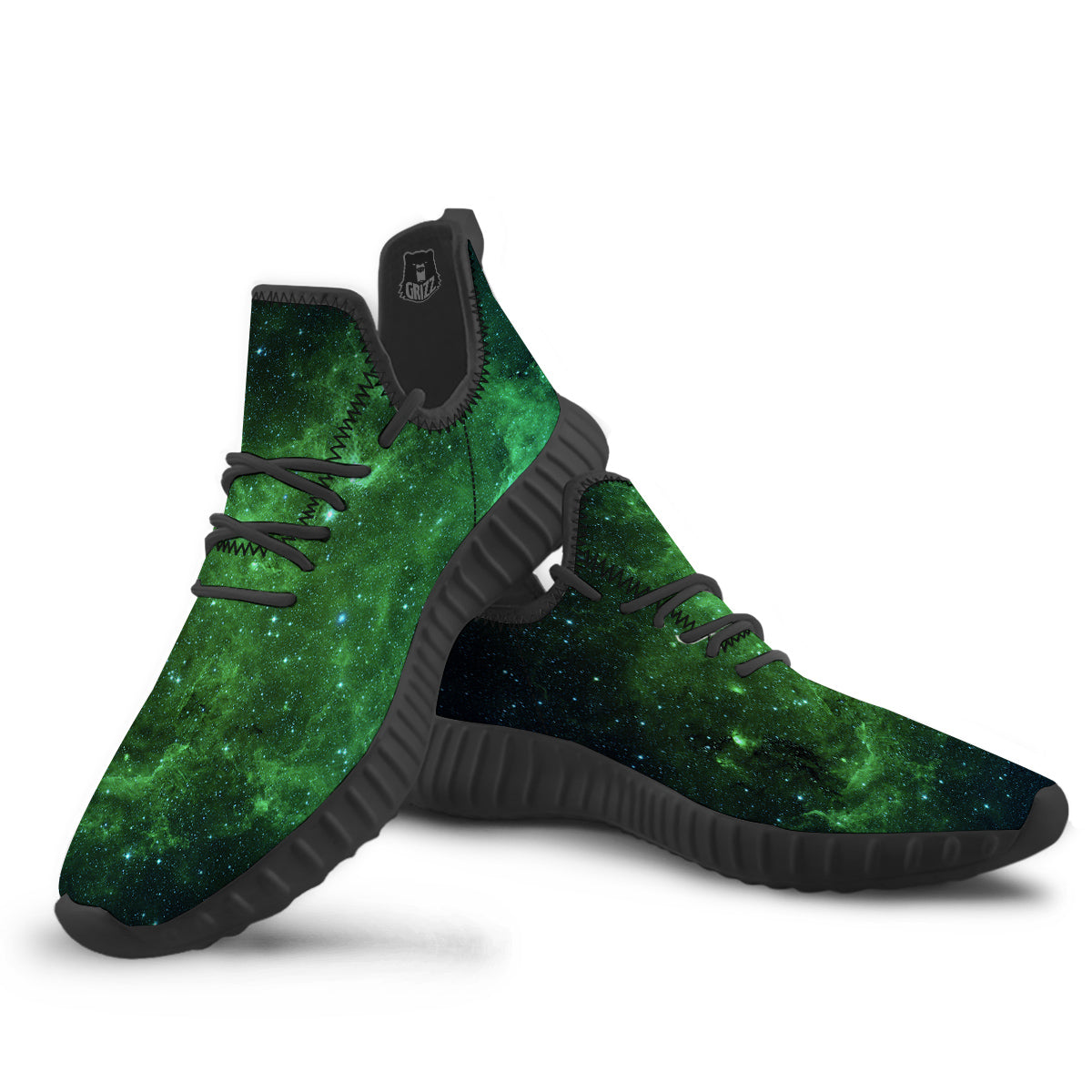Galaxy Space Dark Green Print Black Walking Shoes-grizzshop